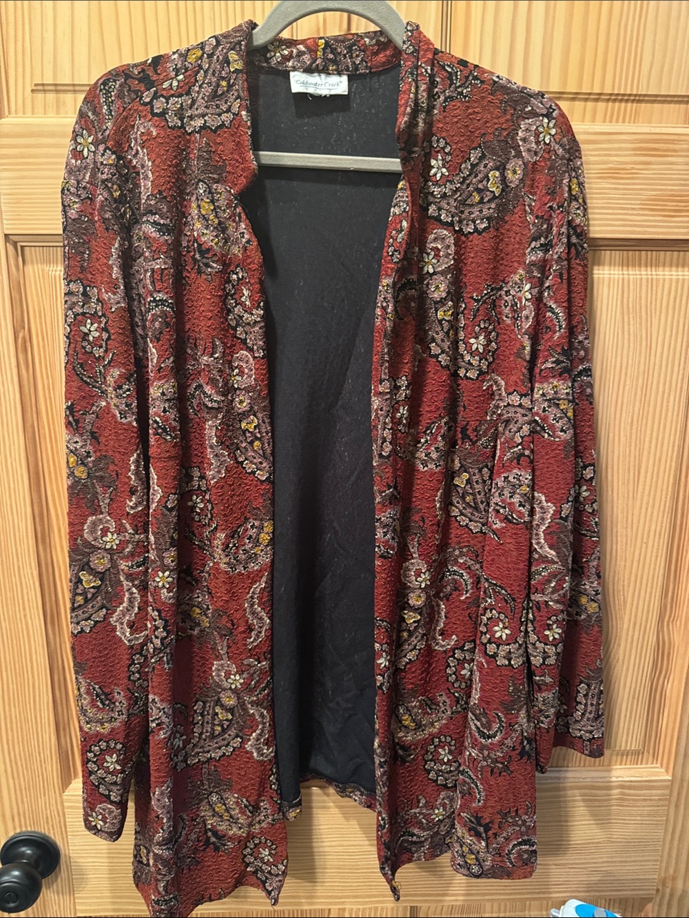 Coldwater Creek Rust Red Paisley Open-Front Cardigan